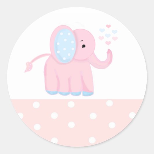 Sweet Pink Elephant mit Polka Dot Border Runder Aufkleber (Vorderseite)