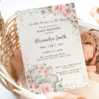 Sweet Pink Floral Adorable Elephant Baby Dusche