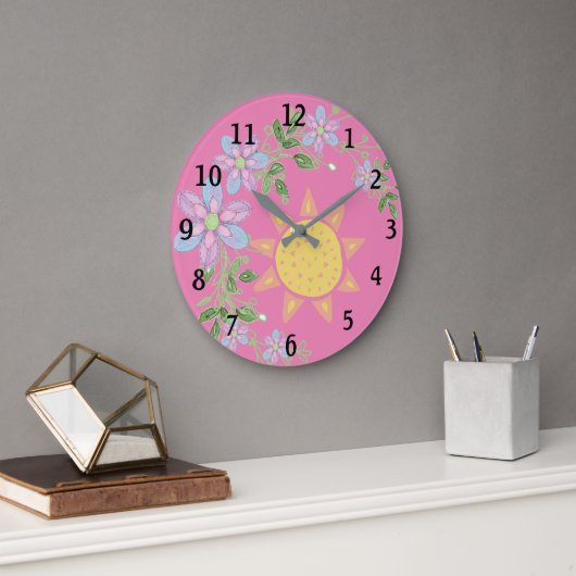 Sweet Pink Floral Baby Kinderzimmer Große Wanduhr (Büro)