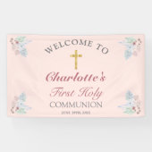 Sweet Pink Floral First Heilige Kommune Willkommen Banner (Horizontal)