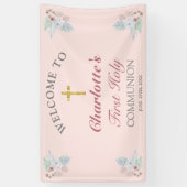 Sweet Pink Floral First Heilige Kommune Willkommen Banner (Vertikal)