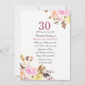 Sweet Pink Floral Script 30. Geburtstag Einladung (Vorderseite)