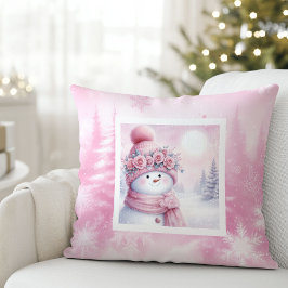 Sweet Pink Forest Pinkmas Snowman Kids Cushion Kissen