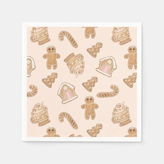 Sweet Pink Gingerbrot Weihnachtsmuster Serviette (Vorderseite)