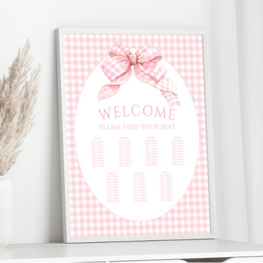 Sweet Pink Gingham Bow Baby Shower Seekarte Poster