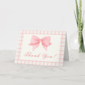 Sweet Pink Gingham Kariert Bow Girl Baby Dusche Dankeskarte