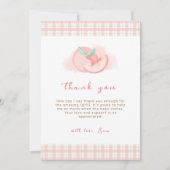 Sweet Pink Gingham Peach Baby Dusche Dankeskarte (Vorderseite)
