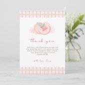 Sweet Pink Gingham Peach Baby Dusche Dankeskarte (Stehend Vorderseite)