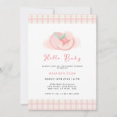 Sweet Pink Gingham Peach Baby Dusche Einladung (Vorderseite)