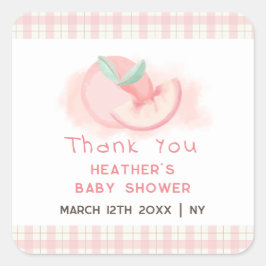 Sweet Pink Gingham Peach Baby Dusche Vielen Dank Quadratischer Aufkleber