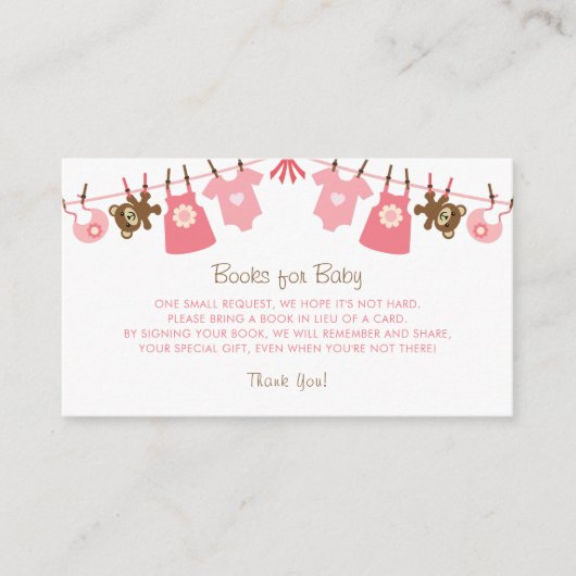 Sweet Pink Girl Baby Shower Books for Baby Begleitkarte (Vorderseite)