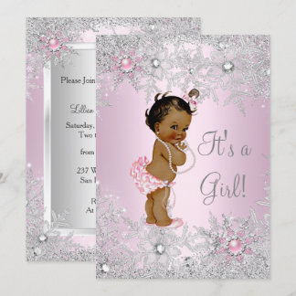 Sweet Pink Girl Girl Baby Showflake Ethnisch Einladung