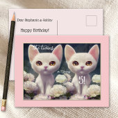 Sweet Pink Girly Kitten Twin Birthday Postcard Postkarte