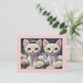 Sweet Pink Girly Kitten Twin Birthday Postcard Postkarte (Stehend Vorderseite)