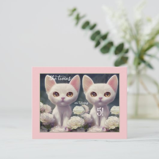 Sweet Pink Girly Kitten Twin Birthday Postcard Postkarte (Stehend Vorderseite)