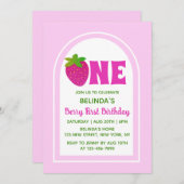 Sweet Pink Glitzer Y2K Erdbeere 1. Geburtstag Einladung (Vorne/Hinten)