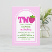 Sweet Pink Glitzer Y2K Strawberry 2. Geburtstag Einladung (Stehend Vorderseite)