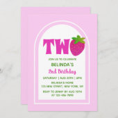 Sweet Pink Glitzer Y2K Strawberry 2. Geburtstag Einladung (Vorne/Hinten)