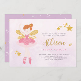 Sweet Pink & Gold Ballerina Fairy Birthday Einladu Einladung