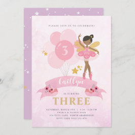 Sweet Pink & Gold Ballerina Fairy Birthday Einladu Einladung