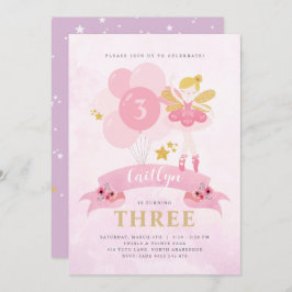 Sweet Pink & Gold Ballerina Fairy Birthday Einladung