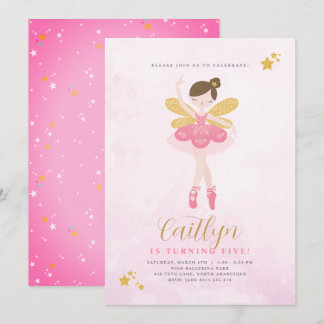 Sweet Pink & Gold Ballerina Fairy Birthday Einladung