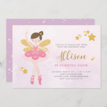 Sweet Pink & Gold Ballerina Fairy Birthday