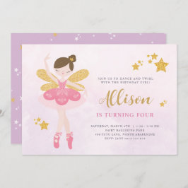 Sweet Pink & Gold Ballerina Fairy Birthday Einladung
