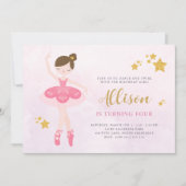 Sweet Pink & Gold Ballerina Geburtstag Einladung (Vorderseite)