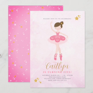 Sweet Pink & Gold Ballerina Zum Geburtstag Einladu Einladung