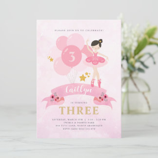 Sweet Pink & Gold Ballerina Zum Geburtstag Einladu Einladung