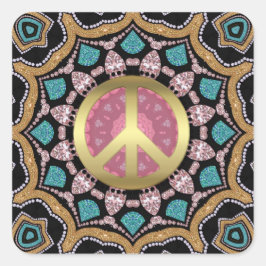 Sweet Pink & Gold Groovy Peace Mandala Energy Gold Quadratischer Aufkleber
