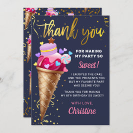 Sweet Pink Gold Ice Cream Birthday Navy Blau Dankeskarte
