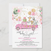 Sweet Pink Gold Safari Tierantrieb mit Babydusche Einladung (Vorderseite)