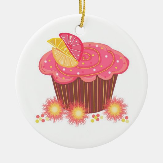 Sweet Pink Grapefruit Cupcake Keramik Ornament (Vorne)