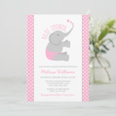 Sweet Pink Gray Elephant Baby Shower Einladungen (Stehend Vorderseite)