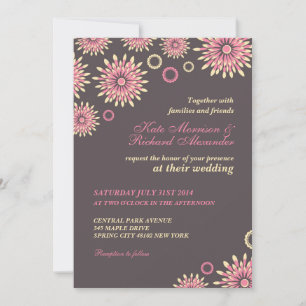 Sweet Pink Gray floral Muster Einladung Hochzeit