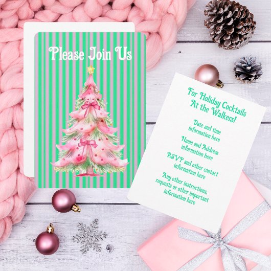Sweet Pink Green Christmas Tree Personalisiert Einladung