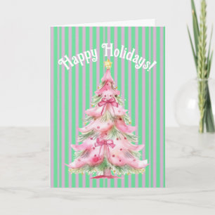 Sweet Pink Green Christmas Tree Personalisiert Karte