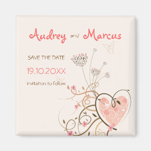Sweet Pink Heart and Butterfly Wirbel Rett Date Magnet