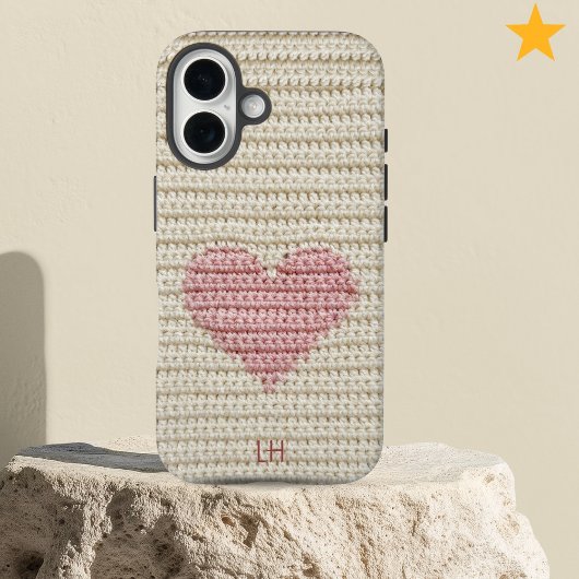 Sweet Pink Heart Crochet Yarn Custom Initials Case-Mate iPhone Hülle