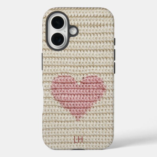 Sweet Pink Heart Crochet Yarn Custom Initials Case-Mate iPhone Hülle (Rückseite)