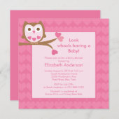 Sweet Pink Heart Owl Babydusche Einladung (Vorne/Hinten)