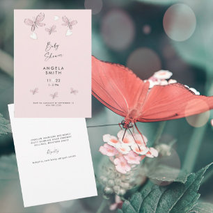 Sweet Pink Hearts and Butterflies Baby Girl Shower Einladung