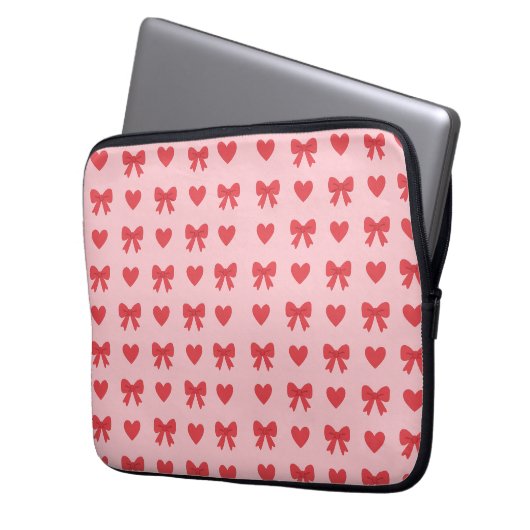 Sweet Pink Hearts & Bows Pattern Laptopschutzhülle (Vorderseite Links)