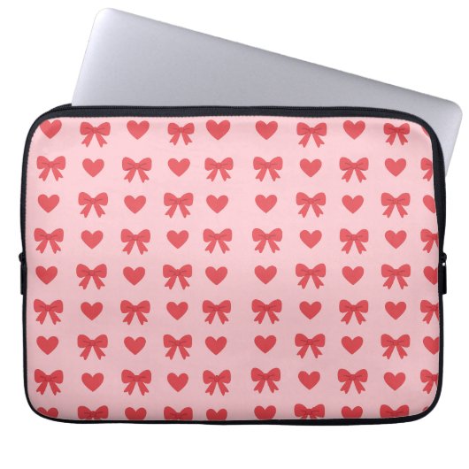 Sweet Pink Hearts & Bows Pattern Laptopschutzhülle (Vorderseite)