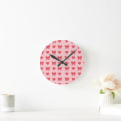 Sweet Pink Hearts & Bows Pattern Runde Wanduhr (Zuhause)