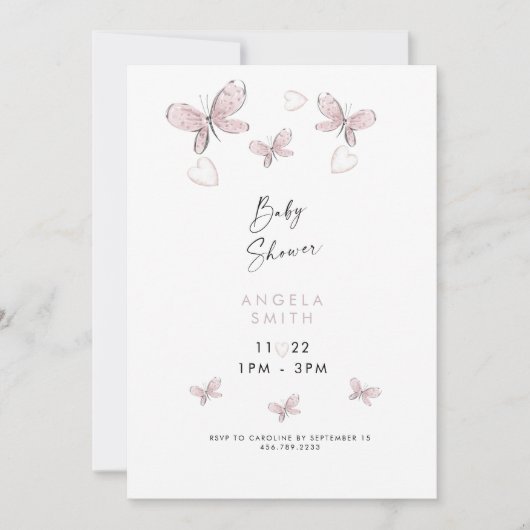 Sweet Pink Hearts & Butterfells II Einladung (Vorderseite)