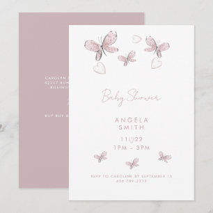 Sweet Pink Hearts & Butterflies Dusty Rose Einladung