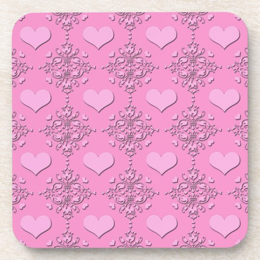 Sweet Pink Hearts Damask Untersetzer (Vorderseite)